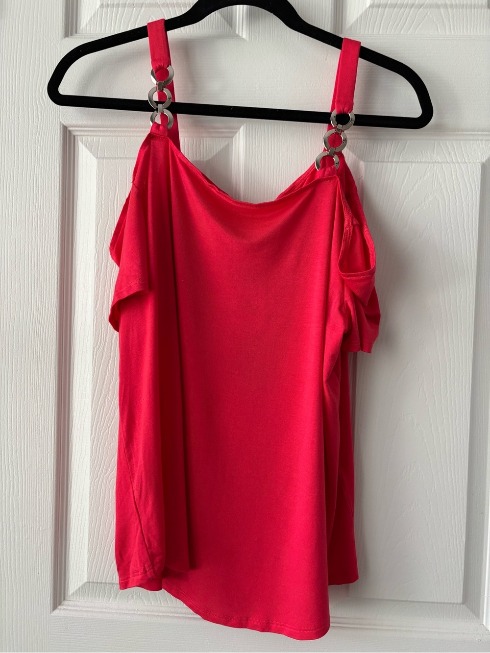 Cable & Gauge Red Cold-Shoulder Tank Top with Ring Strap Detail - Picture 3 of 15